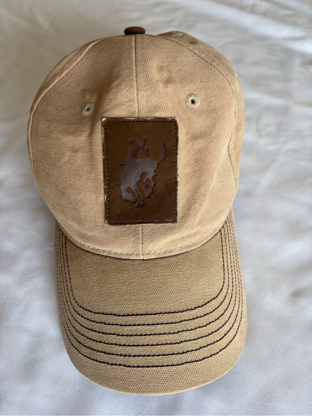 Pendleton Beige Canvas Baseball Cap with Brown Leather Patch